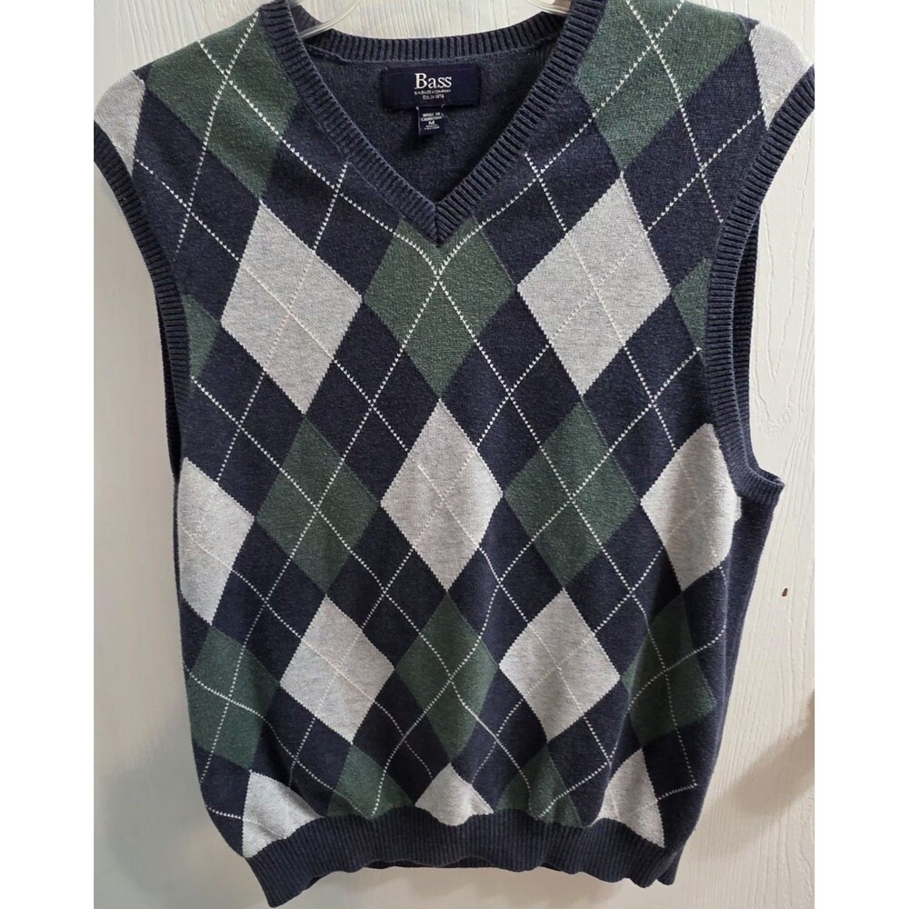 VTG G.H Bass Cotton Sweater Vest Golf Men's M Argyle V-Neck Grandpa Old Money